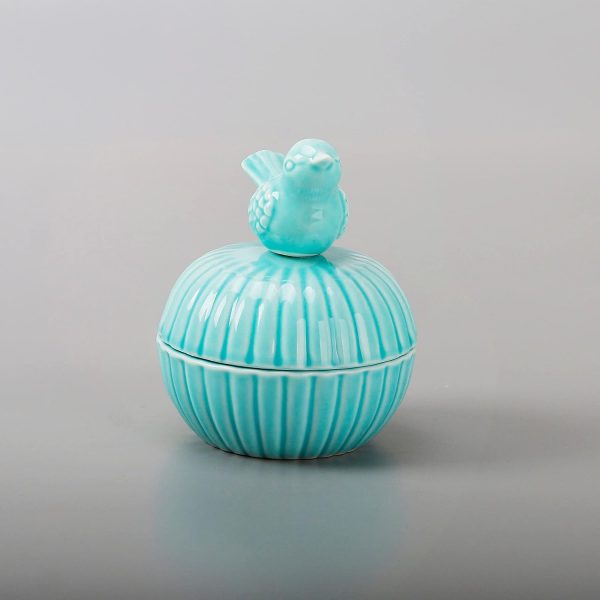 dropship from factory sevenbees blue ceramic jewelry box with bird statue, 2 drawers, ring holder, decorative animal statue, gifts for home decor, wedding, birthday, christmas mass production supply