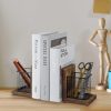supplier direct mygift rustic burnt wood decorative bookends for heavy books with matte black metal wire basket pencil cup and office supplies storage baskets, 1-pair wholesale prices