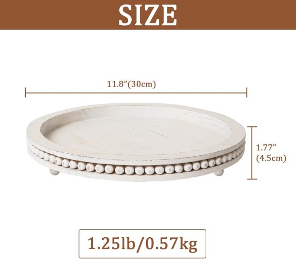 wholesale direct tray decor table trays decorative - 12" beaded round trays home decor rustic farmhouse table decor coffee table centerpiece white wood tray decorations for table living room kitchen bedroom bulk purchase at factory prices