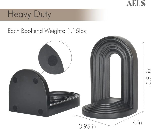 supplier direct aels mordern bookends, mid century arch heavy duty book ends, unique decorative bookend supports for shelves, office desktop book stand, stopper for books/movies/cd,thanksgiving, black wholesale prices