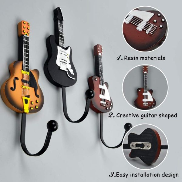 competitive pricing kungyo vintage guitar shaped decorative hooks rack hangers for hanging clothes coats towels keys hats metal resin hooks wall mounted heavy duty (3-pack) (guitar hook-b) one-stop wholesale