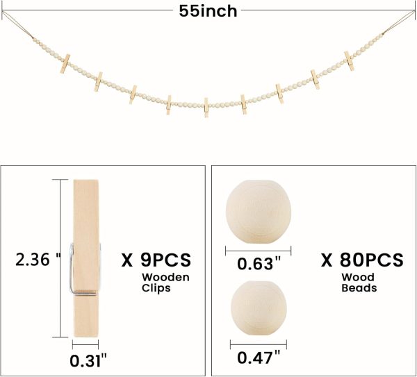 bulk purchase hanging photo display wall decor, 2pcs boho wooden bead garland collage picture frame with 9 wood clips for bedroom, living room, office, dorm decor, photos holder teen girl gifts trade price