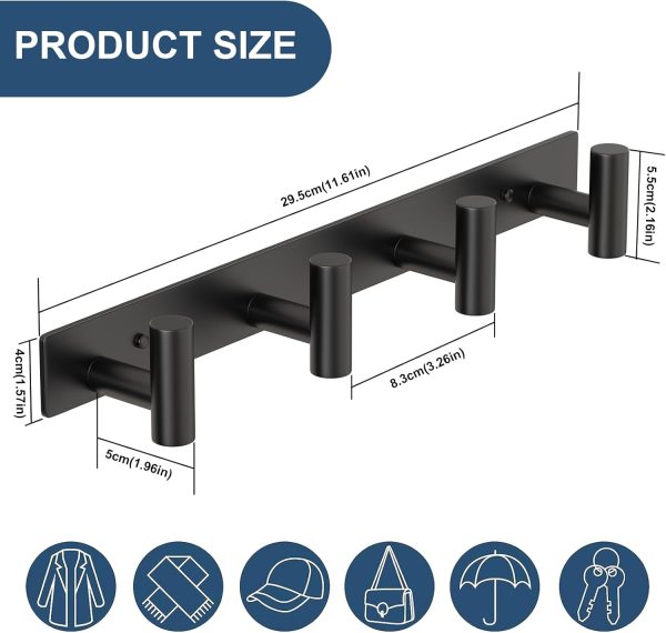 competitive pricing hufeeoh coat rack wall mount, black t shaped 4 hooks coat hooks for bathroom, heavy duty wall hooks towel hooks for hanging, stainless steel purse hanger towel rack for mudroom bathroom entryway one-stop wholesale