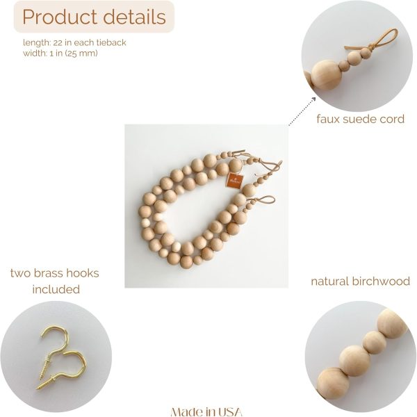 bulk purchase decoazul curtain tiebacks - curtain holdbacks - boho curtain tiebacks - farmhouse curtain holder - wood bead curtain ties - curtain tie backs - curtain hooks - curtain holder - wood curtain holdbacks factory discount
