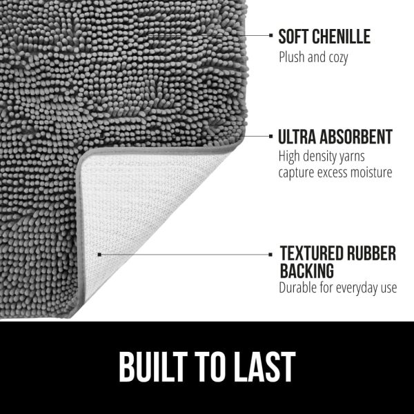 global sourcing gorilla grip bath rug mat 24x17, thick soft absorbent chenille, rubber backing quick dry microfiber mats, machine washable rugs for shower floor, bathroom runner bathmat accessories decor, grey oem/odm services