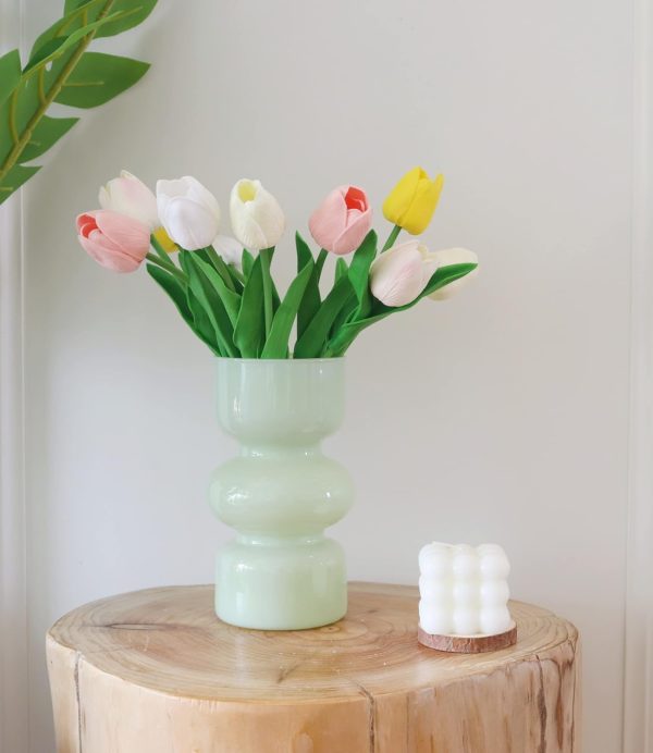 oem/odm services jspyfits glass hydroponic flower vase, 7 inches colored glass bubble vase for flower, three-layer glass funky vase for home/office/weddings/party table flower decor (milky green) affordable bulk deals