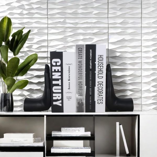 supplier direct decorative bookends hands book ends for shelves, modern bookends book stoppers book holders heavy duty bookends for office, home, living room decors, 8.5 x 6.8 x 3.5 inches wholesale prices