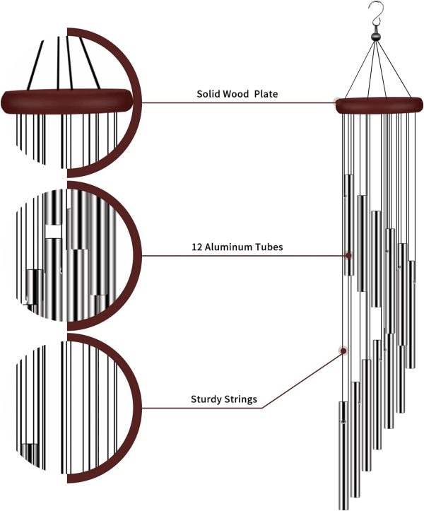 producer to buyer 2 pack outside sympathy wind chimes clearance with 12 aluminum alloy tubes and hook, memorial gift decoration for home, patio, garden, outdoor discounted pricing