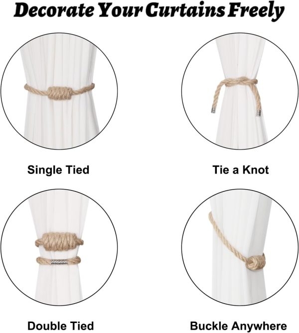 bulk purchase bel avenir magnetic jute curtain tiebacks, decorative drapery holdbacks bohemian style woven tie-backs with exquisite knot (jute, 4 pack) factory discount