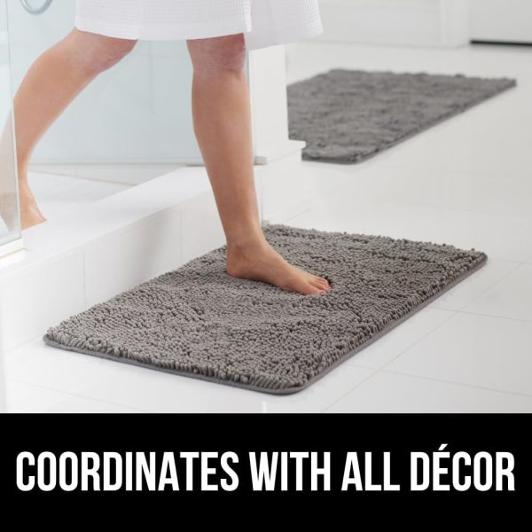 global sourcing gorilla grip bath rug mat 24x17, thick soft absorbent chenille, rubber backing quick dry microfiber mats, machine washable rugs for shower floor, bathroom runner bathmat accessories decor, grey oem/odm services