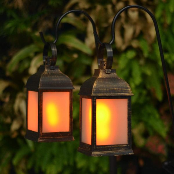 custom wholesale 11" vintage style decorative lantern,flame effect led lantern,(golden brushed black,remote control) indoor outdoor hanging lantern,decorative lanterns zkee (set of 2) oem/odm services