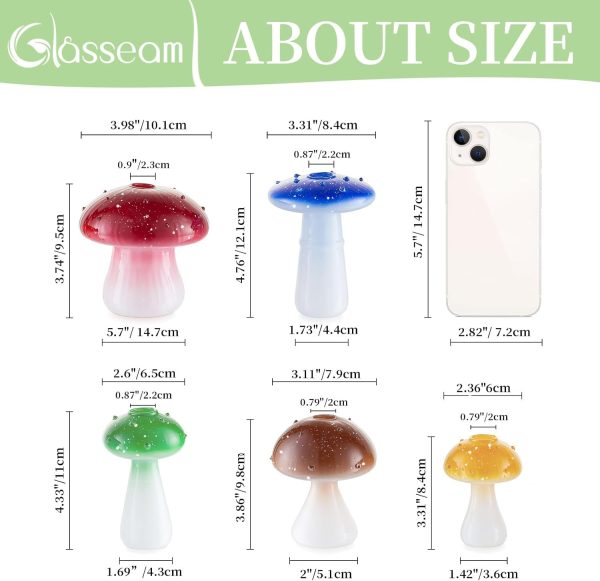 oem/odm services mushroom vase small for flowers lovers: glasseam cute red glass bud vases for home decor - 5pcs unique plant propagation station jar for living room windowsill decoration affordable bulk deals