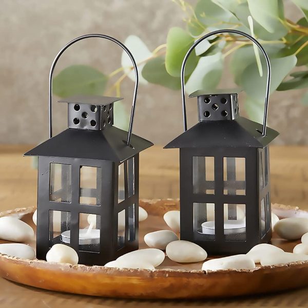 custom wholesale kate aspen decorative lanterns - 12pcs - distressed metal vintage mini wedding lantern, centerpiece for wedding table, accent piece and home decor, wedding favors and baby shower favors (black) oem/odm services