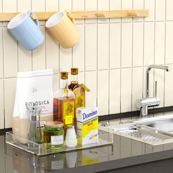 wholesale direct niubee clear serving tray 12x16 inches -spill proof- acrylic decorative tray organiser for ottoman coffee table countertop with handles bulk purchase at factory prices