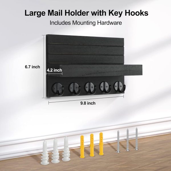 bulk purchase key holder for wall, decorative key and mail holder with shelf has large hooks for bags, coats, umbrella – paulownia wood key hanger with mounting hardware (9.8”w x 6.7”h x 4.2”d) trade price