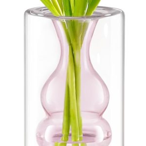 oem/odm services zens modern pink glass vase, hand blown hollowed out bubble decorative glass flower vases for wedding decor home small bouquet. affordable bulk deals