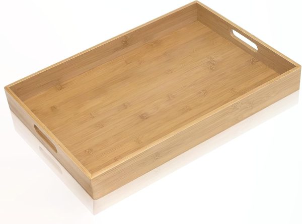 wholesale direct serving tray with handles, bamboo breakfast tray wooden trays decorative serving platter for eating, working, storing, used in bedroom, kitchen, living room, bathroom, hospital and outdoors bulk purchase at factory prices