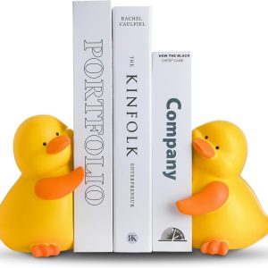 supplier direct charming hug ducks decorative bookends, resin book ends for shelves, cute book stoppers for home office desk decor, 8”, yellow wholesale prices
