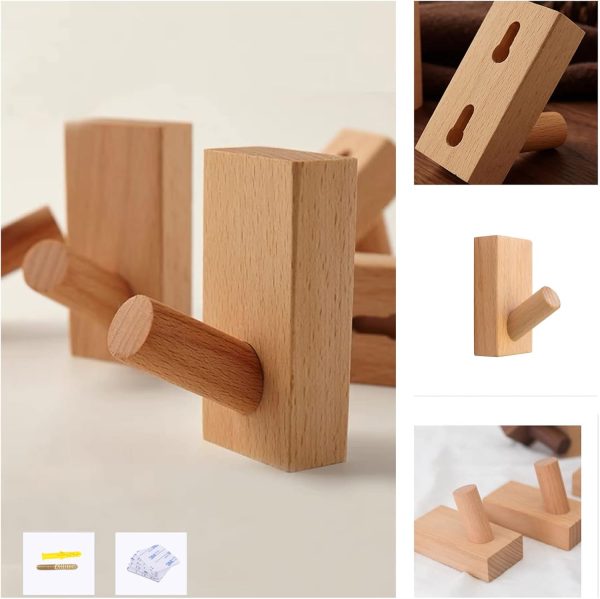 competitive pricing homedo 4pack adhesive wall hooks hat rack, wooden coat hooks wall mounted, decorative hooks single organizer hat hanger towel rack, heavy duty hooks (rectangle-beech,4p) one-stop wholesale