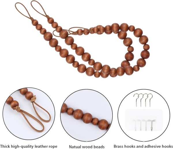 bulk purchase ocioli 2 pieces curtain tieback wood bead curtain tiebacks curtain holdbacks for wall curtain ties window treatment curtain tie backs with hooks curtain pull backs (coffee,2) factory discount
