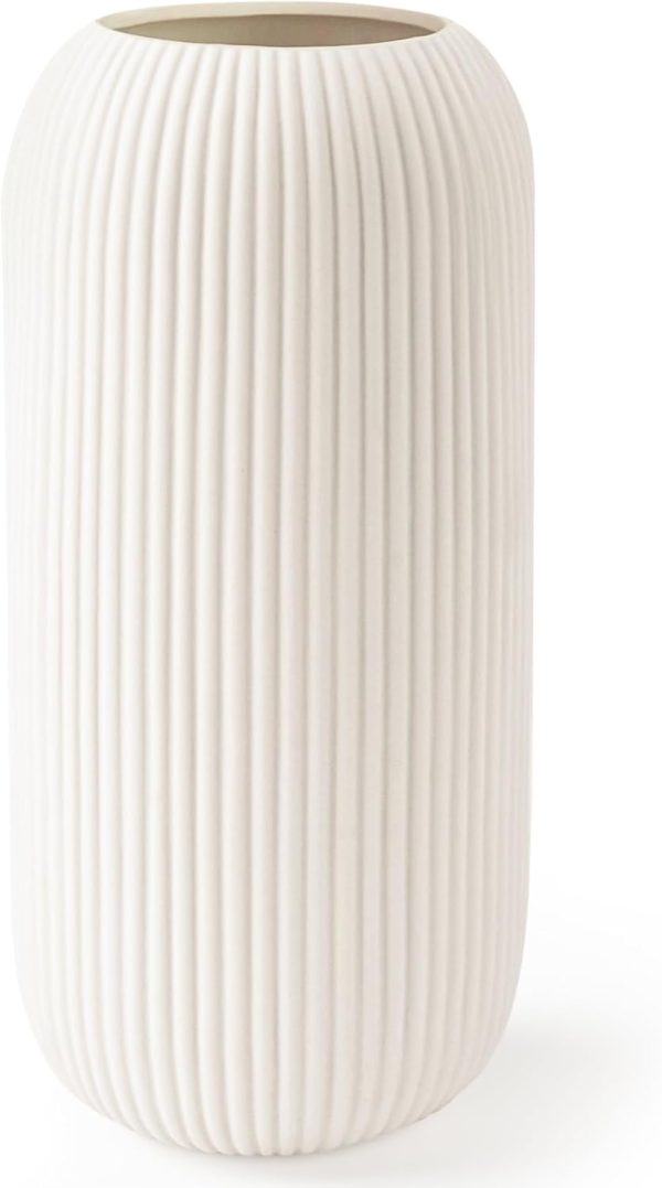 oem/odm services white ceramic vase for flowers, 8 inch flower vase modern white vase home decor, small vase, ribbed textured vase for pampas grass decorative vase, for farmhouse coffee table bookshelf home living affordable bulk deals
