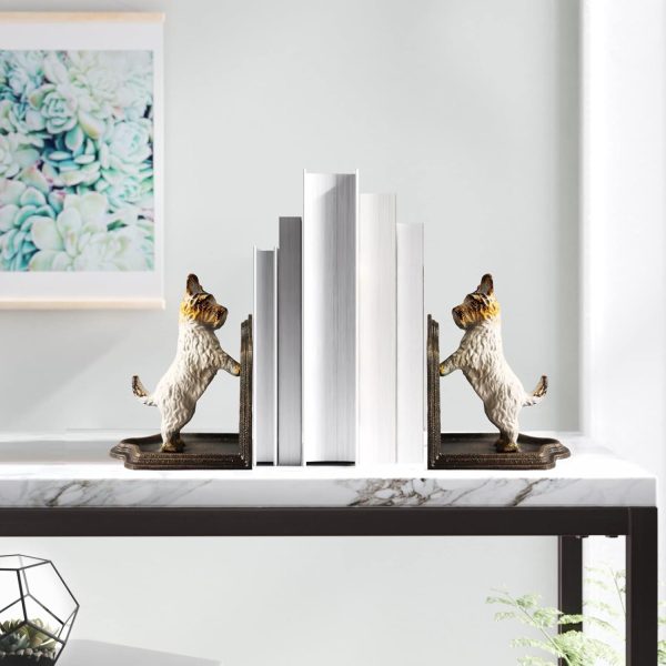 supplier direct decorative bookends - cast iron dogs sculptural bookend pair - heavy duty dog statue, vintage shelf décor wholesale prices
