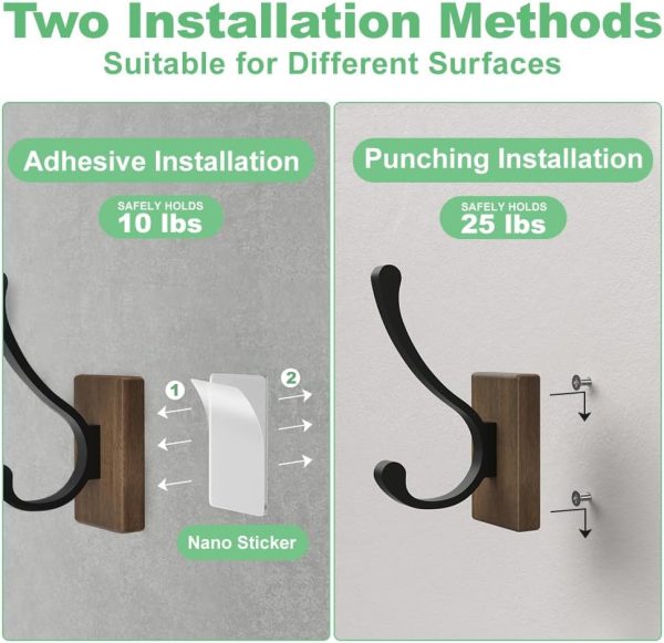 competitive pricing wood wall hooks for hanging - 4 pack hooks wall mounted, wooden rustic farmhouse heavy duty towel hooks, hooks for coats, towel, hat, keys, purse, bag and robe one-stop wholesale