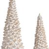 dropship from factory resin christmas tree figurines, 2pcs distressed white with gold table top christmas trees, small christmas tree figurine set, decorative xmas trees for rustic christmas decor mass production supply