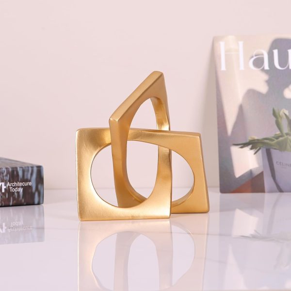 dropship from factory modern geometric sculpture gold knot statue decor, home gold bookcase centerpiece jax decorative, geometric tabletop sculpture and figurines, for golden home decor accent, cube decorative ornaments mass production supply
