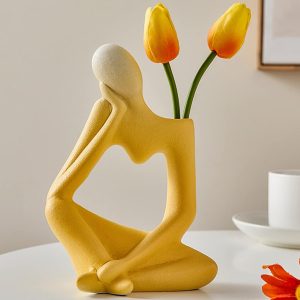 oem/odm services ceramic thinker vase yellow flower vase for home decor modern cute boho vases for table room decor unique aesthetic vase ceramic decorative face vases for centerpieces birthday gifts for women affordable bulk deals