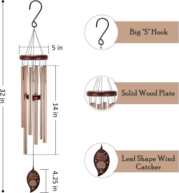 producer to buyer wind chimes for outside, memorial wind chimes with engraved tree of life,sympathy gifts for loss of loved one, memorial gifts for loss of mom,bereavement gift idea,32”wind chimes outdoor garden discounted pricing