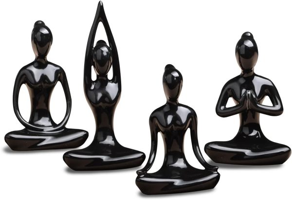 dropship from factory owmell lot of 4 meditation yoga pose statue figurine ceramic yoga figure set decor - black mass production supply