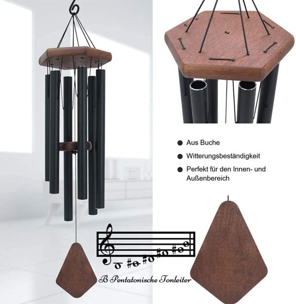 producer to buyer wind chimes outdoor deep tone, wind chime outdoor sympathy wind-chime with 6 tuned tubes, elegant chime for garden patio black windchimes discounted pricing