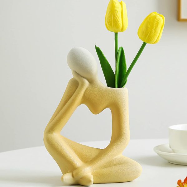 oem/odm services ceramic thinker vase yellow flower vase for home decor modern cute boho vases for table room decor unique aesthetic vase ceramic decorative face vases for centerpieces birthday gifts for women affordable bulk deals