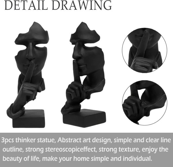 dropship from factory aboxoo 3 pcs thinker statue, silence is gold abstract art figurine,no hear no see no speak,modern resin sculptures decorative objects home decor for living room,office bookshelf,desktop(black) mass production supply