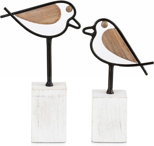 dropship from factory sziqiqi bird statues for home decor - small cute robin birds figurines accent for shelves mini knick knacks metal bird sculptures with wood base bird animal decor for living room gifts for bird lovers mass production supply