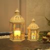 custom wholesale lanterns decorative outdoor&indoor, set of 2 (15"&11") beige metal lantern decor with glass, candle holder for porch, patio, garden, fall, wedding, christmas, table centerpiece oem/odm services