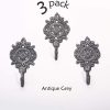competitive pricing ambipolar indian leaf hook antique decorative vintage style heavy duty wall coat hooks pack of 3 .(matt grey) one-stop wholesale