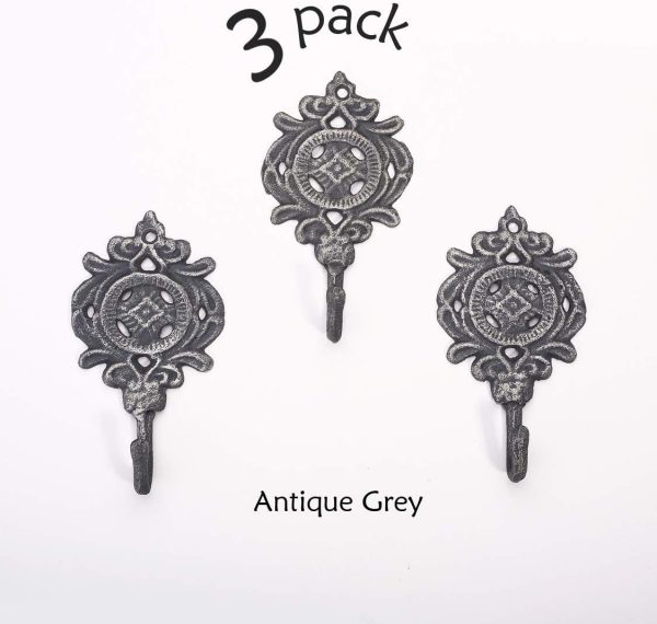 competitive pricing ambipolar indian leaf hook antique decorative vintage style heavy duty wall coat hooks pack of 3 .(matt grey) one-stop wholesale