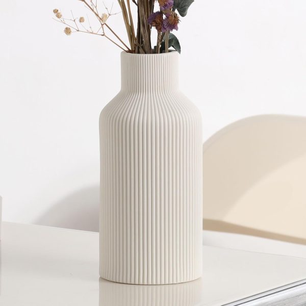 oem/odm services white ceramic flower vase, minimalist modern home decor, small pampas grass vases for table, shelf bookshelf, mantel, entryway and centerpieces (8 in) affordable bulk deals