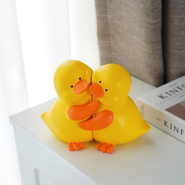 supplier direct charming hug ducks decorative bookends, resin book ends for shelves, cute book stoppers for home office desk decor, 8”, yellow wholesale prices