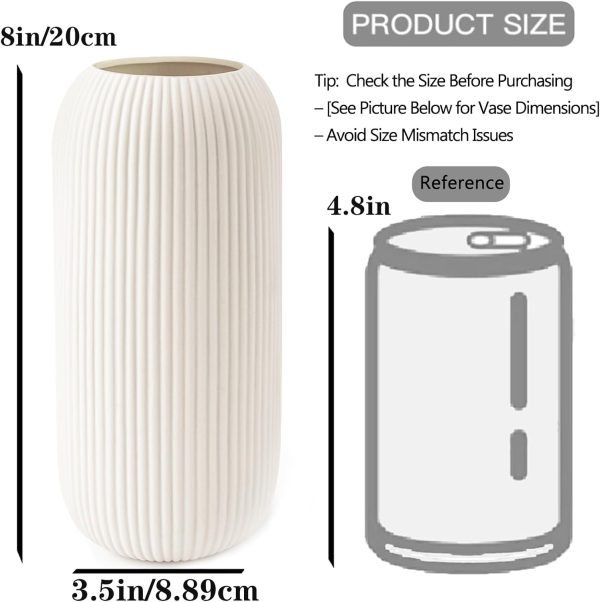 oem/odm services white ceramic vase for flowers, 8 inch flower vase modern white vase home decor, small vase, ribbed textured vase for pampas grass decorative vase, for farmhouse coffee table bookshelf home living affordable bulk deals