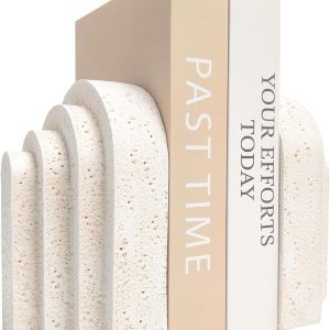 supplier direct heavy duty book ends for shelves, decorative book stopper for shelves, resin decor bookends for heavy books, modern home decor aesthetic book ends aesthetically pleasing layered arch design, set of 2 wholesale prices