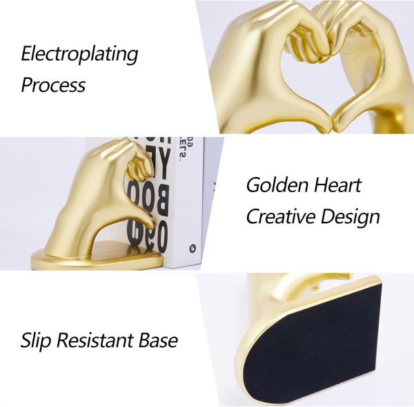 supplier direct book ends heart design, gold bookends for shelves, non-skid book end, heavy duty resin book stopper for books, decorative holder 10.43 x 3.93 x 5.51’’, gold wholesale prices