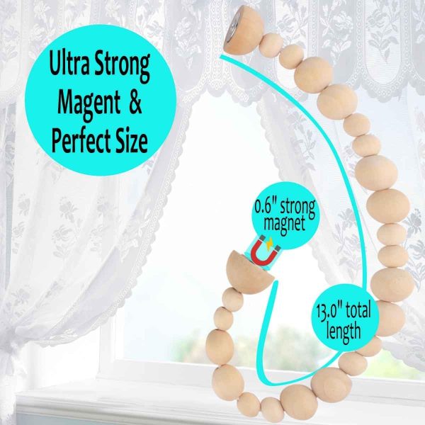 bulk purchase magnetic wood bead curtain tiebacks - powerful magnets by insstic - enhance boho bedroom decor, boho living room decor aesthetic, western home decor, boho nursery decor curtain tie backs, 2 pack/wood factory discount
