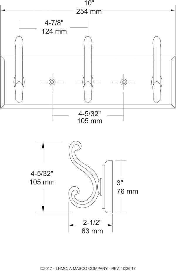 competitive pricing liberty 129854 wall mounted coat rack with 3 decorative hooks, 10-inch, satin nickel and white one-stop wholesale
