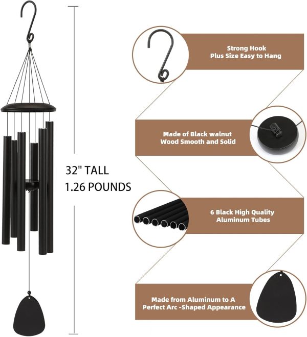 producer to buyer wind-chimes-outdoor-large-decor, deep tone soothing melodic tones windchimes, wind chimes for outside, memorial wind chimes best gift for mom women grandma neighbors（32" black） discounted pricing
