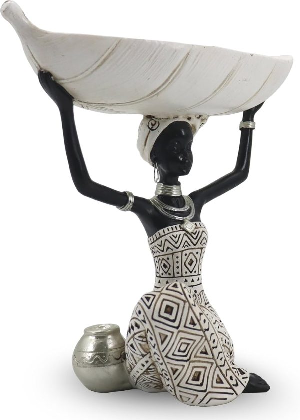 dropship from factory african tribal lady holders figurine, african statue home decoration, sculptures table top bookshelf decor for wedding,church,holiday decor-african decorative white color(313-b) mass production supply