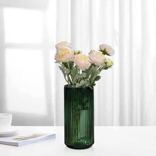 oem/odm services flower vase 7.5 inch green thickened glass vase for bookshelf,dinner table,indoor office desktop,meeting room,bathroom,countertop,home christmas day decoration affordable bulk deals
