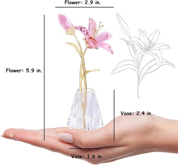 oem/odm services ywhl crystal lily flower figurine with vase, handmade pink lily flower gifts for woman, wedding gifts for couple, home party decorations (pink lily) affordable bulk deals